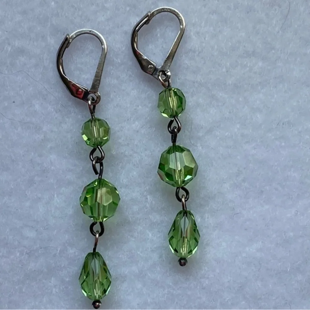 925 Sterling Silver Lime Green Crystal Beaded Dangling Ball Drop Earrings NEW